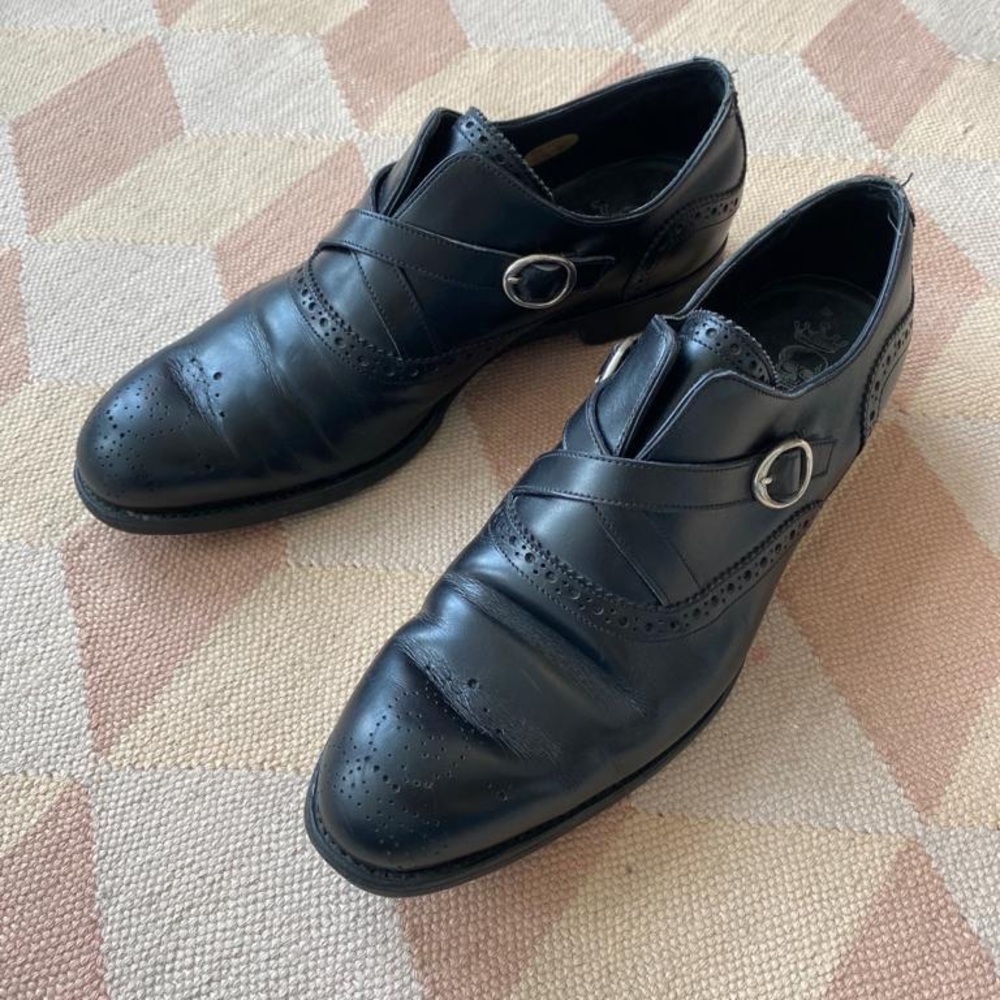 Barker Black Motto Monk Strap in Black Calf
